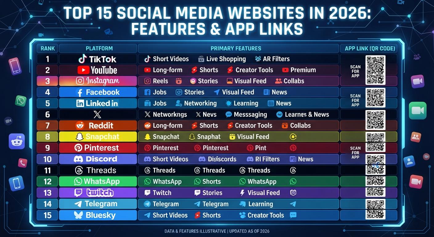 Top 15 Social Media Websites in 2026: Features & App Links
